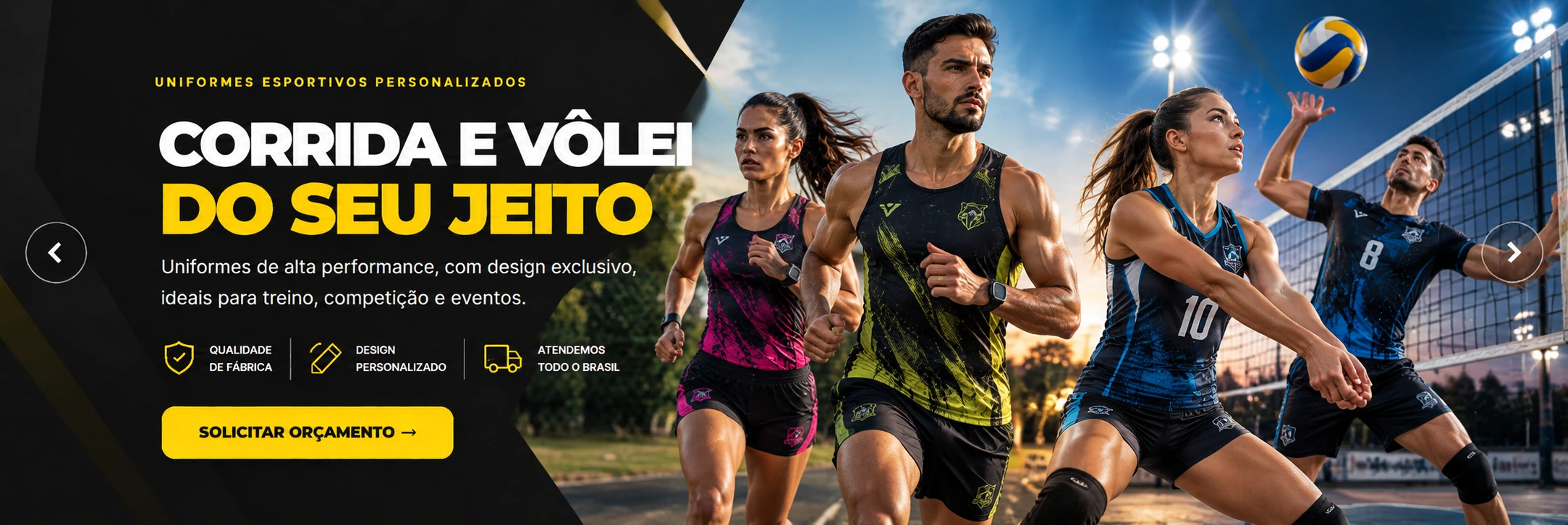 Banner de Corrida e vôlei do seu jeito: uniformes esportivos personalizados