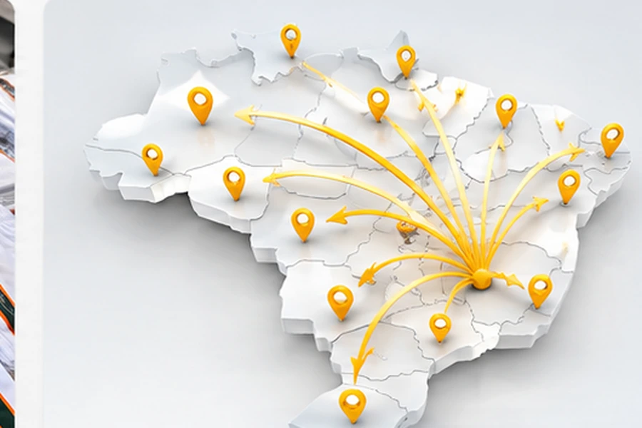Mapa do Brasil com distribuição de entregas nacionais